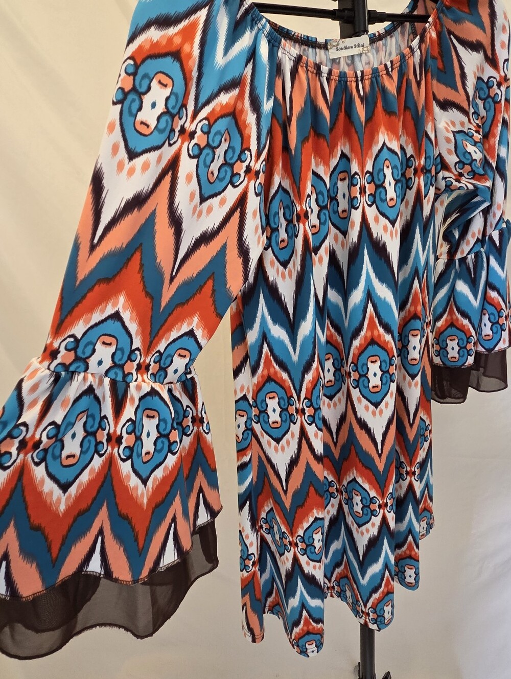 Southern Stitch Bohemian Printed Off-Shoulder Top - Turquoise & Orange